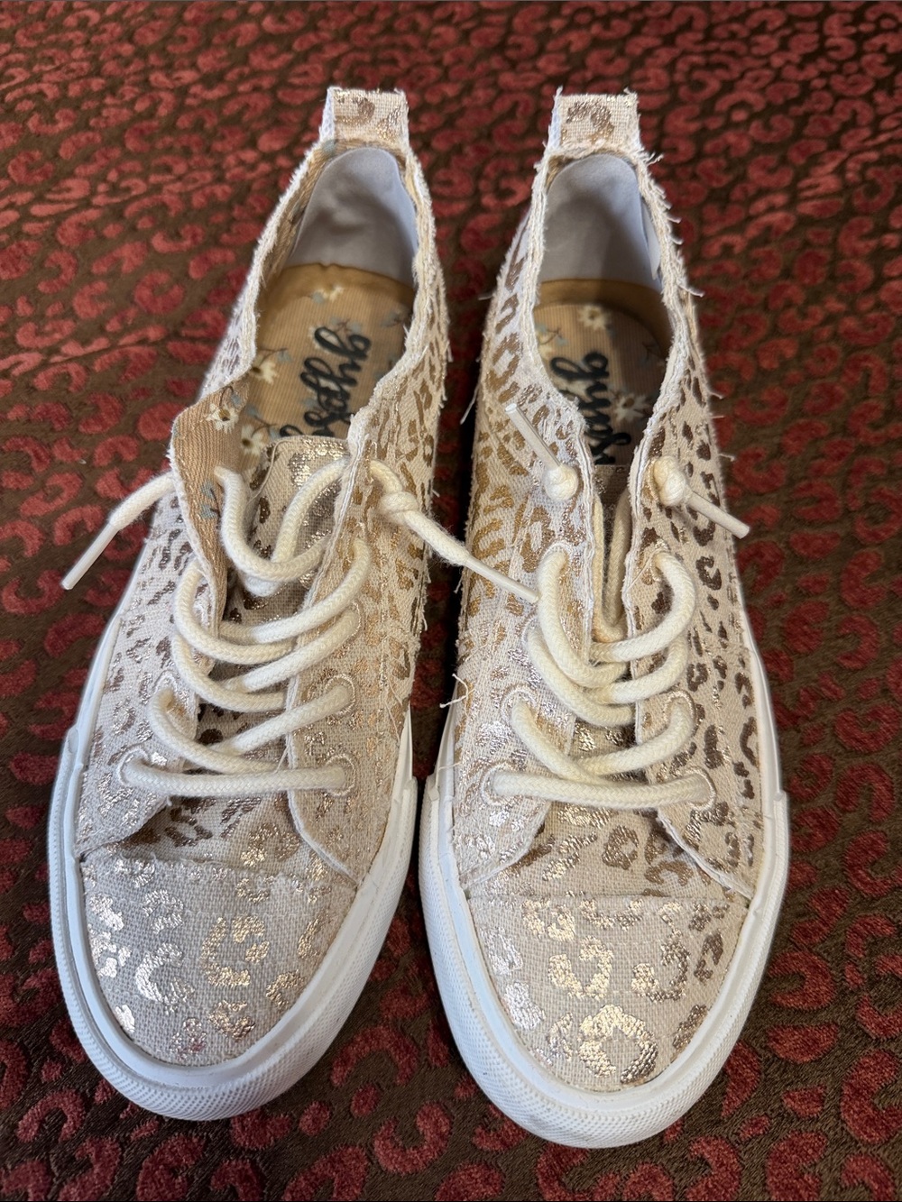 Gypsy Jazz Metallic Leopard Lace-Up Sneakers in  Gold 6.5